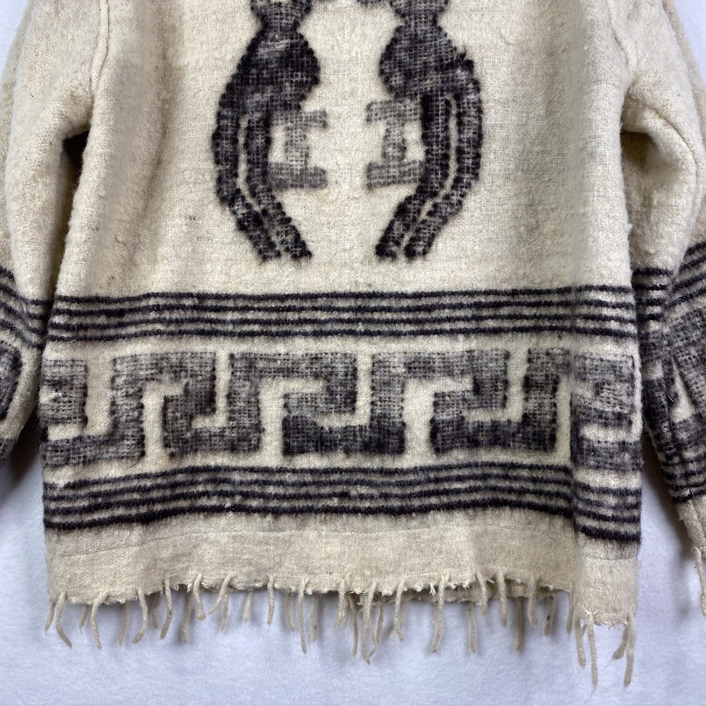 Vintage Cream Wool Knit Fringed Southwestern Birds Full Zip Jacket Coat - Picture 9 of 15